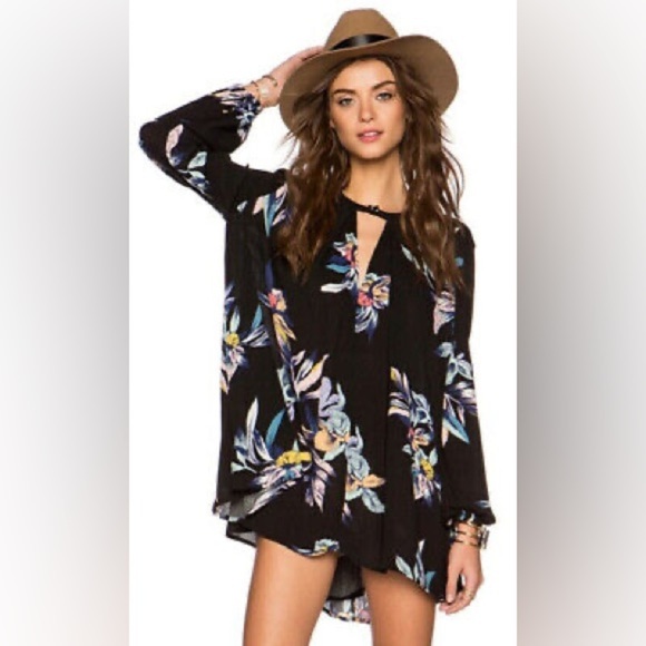 Free People Electric Orchid Print Black Swing Tuni(Size S) - Picture 5 of 10